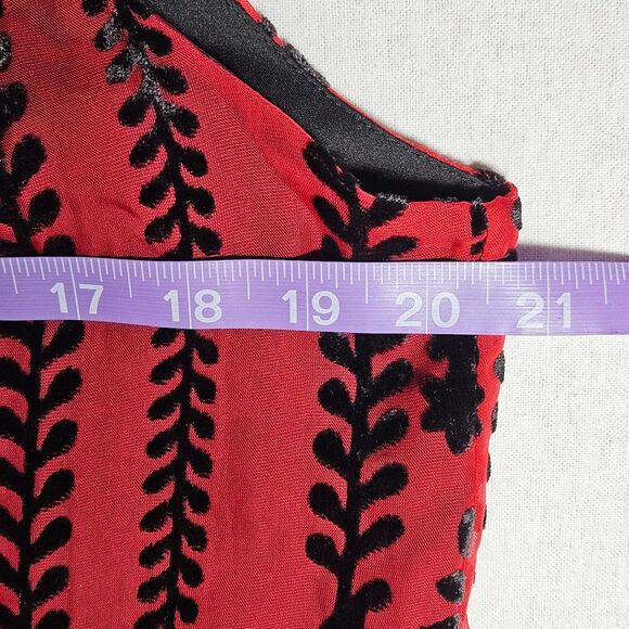 Max Studio Muted Christmas Red & Black Velvet Flowy Tank Style Dressy Blouse - Picture 5 of 9